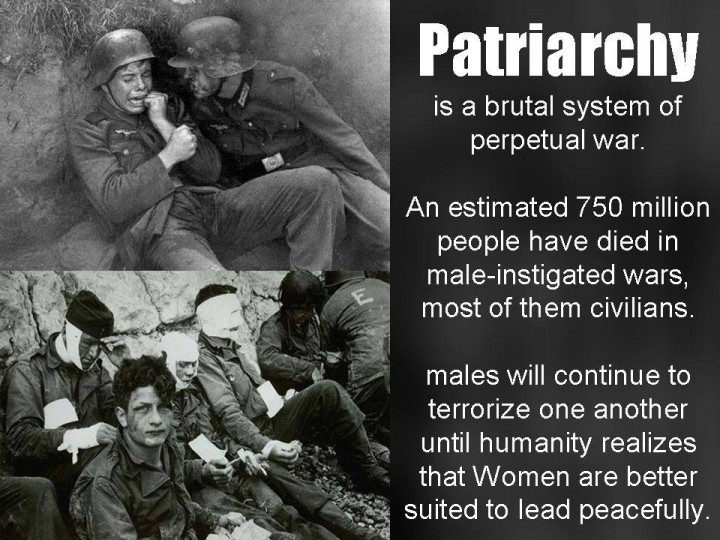 “great war leaders”, and continues in media where violent men are glorified. Children are taught to worship violent, selfish men. If would be better if they were taught to appreciate and respect maternal and loving women and see them as the best people to rule our world. It is people's ignorance of matriarchy and why women should be ruling our world that keeps patriarchy going and prevents us living in a caring and loving world