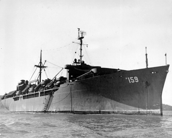 USS_General_Stuart_Heintzelman_(AP-159)_at_anchor,_circa_in_1945